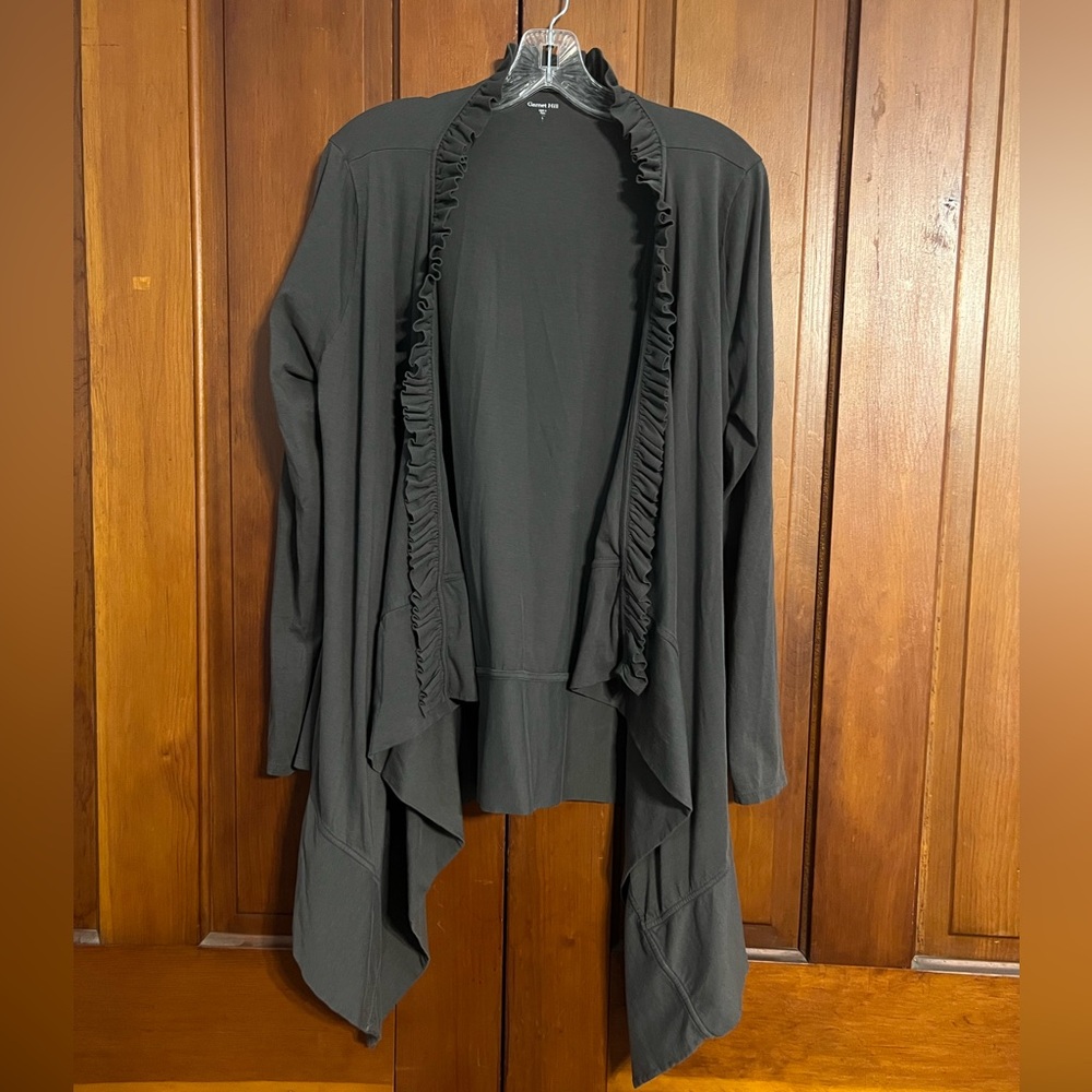 Garnet Hill Women’s Open-Front Ruffled Cardigan – Gray,‎ Size Large Soft Comy
